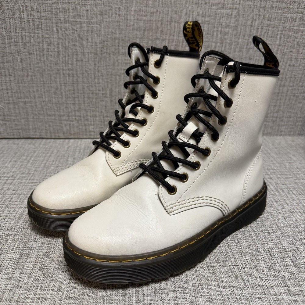 Dr. Martens Zavala White Leather Lace Up Combat Boots Womens Size 6
